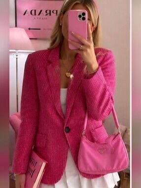 Y2k Coquette Kawaii Rich Girl pink tweed blazer Barbiecore Legally Blonde jacket